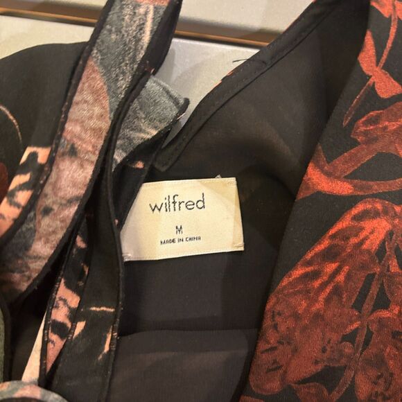 Wilfred Pozzi Dress Women's Medium Multi Leaf Print Long Sleeve Tie Back - Picture 7 of 9